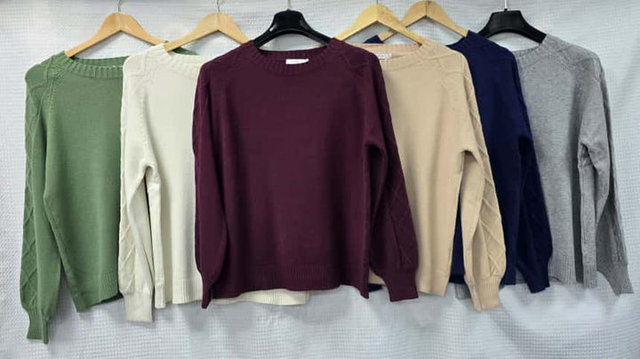 Diamond Cable Detail Sleeve Crew Neck Knit Jumper (2p.pack) - jqwholesale.com