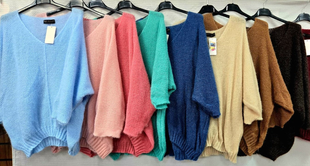 V Neck Soft Touch Boucle Hi Low Knit - jqwholesale.com