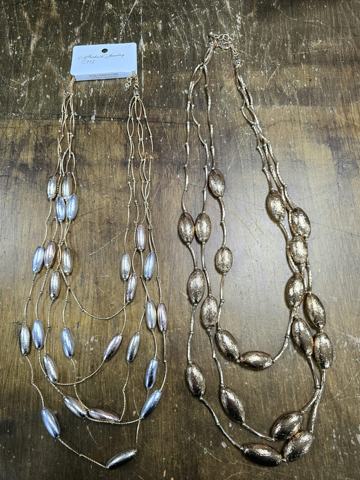 Metallic Bead Gold Layered Necklace - jqwholesale.com