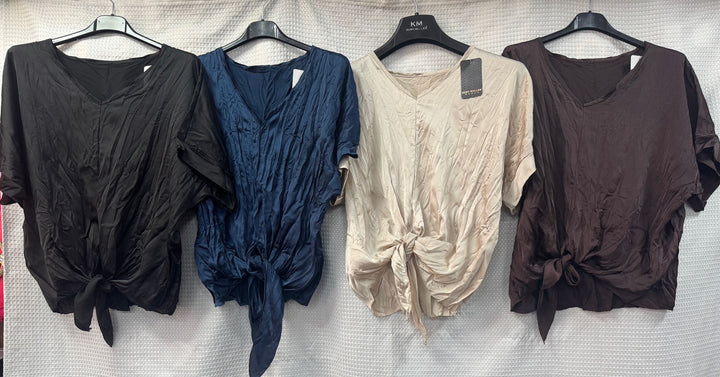 Crinkle Satin Tie Knot Top - jqwholesale.com