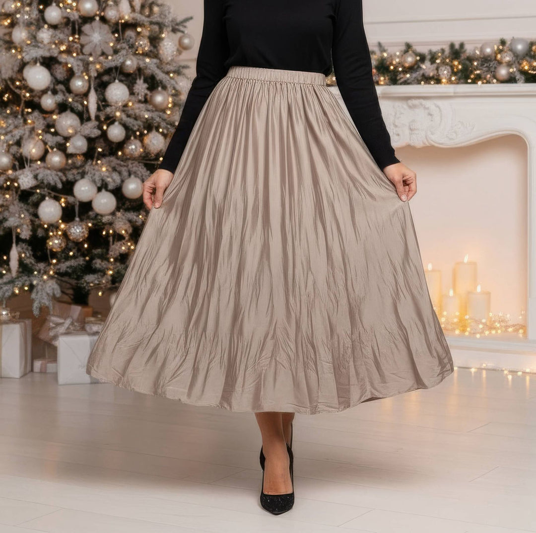 Crinkle Satin Elasticated Maxi Skirt - jqwholesale.com