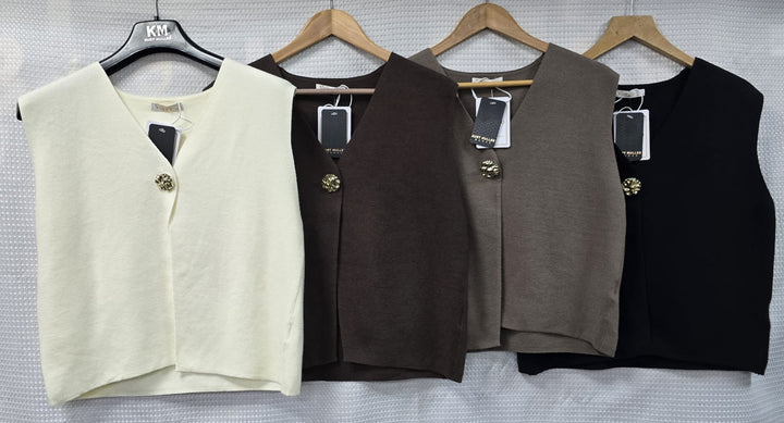 Vintage Gold Metal Button Wool Blend V Waistcoat (2p.pack) - jqwholesale.com