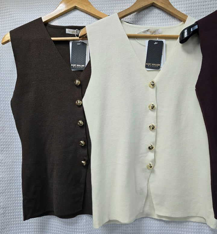 Gold Metal Button Wool Blend V Waistcoat (2p.pack) - jqwholesale.com