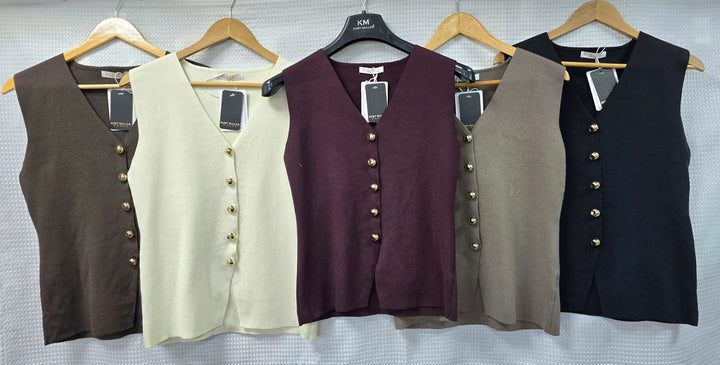 Gold Metal Button Wool Blend V Waistcoat (2p.pack) - jqwholesale.com