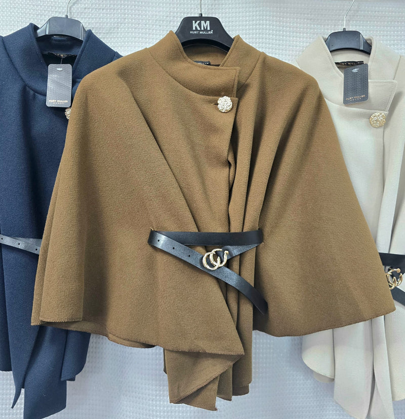 Gold Button Belted Cape