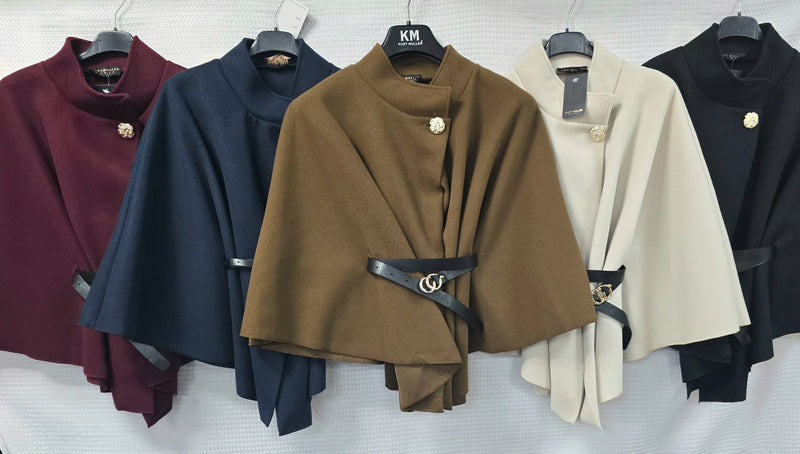 Gold Button Belted Cape