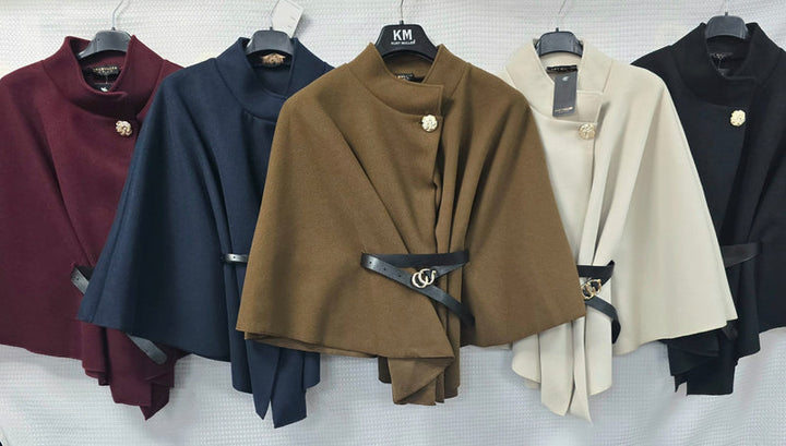 Gold Button Belted Cape