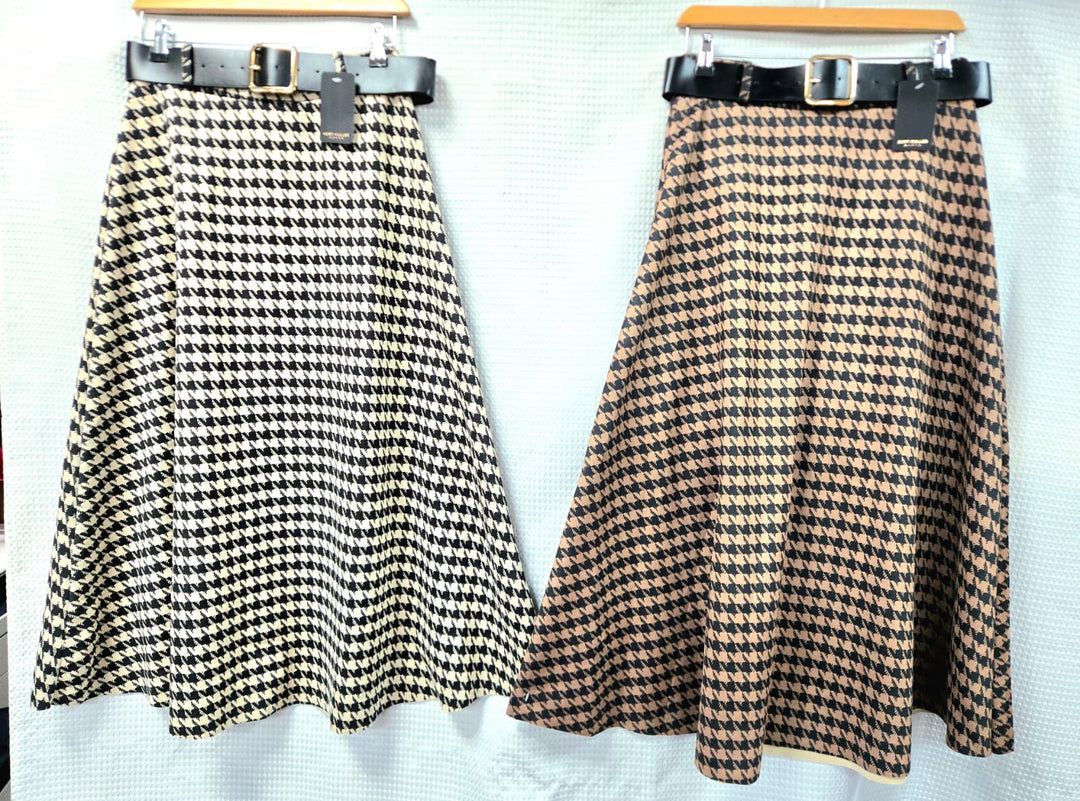 Dogtooth Check Suedette Midaxi Skirt - jqwholesale.com