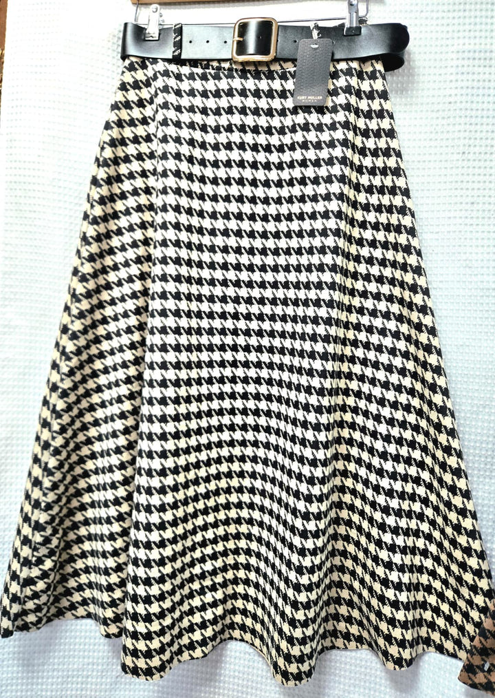 Dogtooth Check Suedette Midaxi Skirt - jqwholesale.com