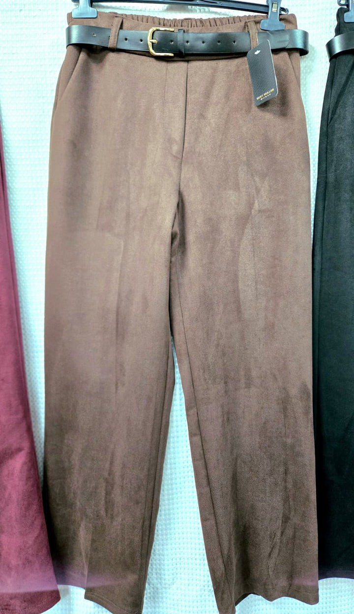 Belted Suedette Wide Leg Trousers - jqwholesale.com