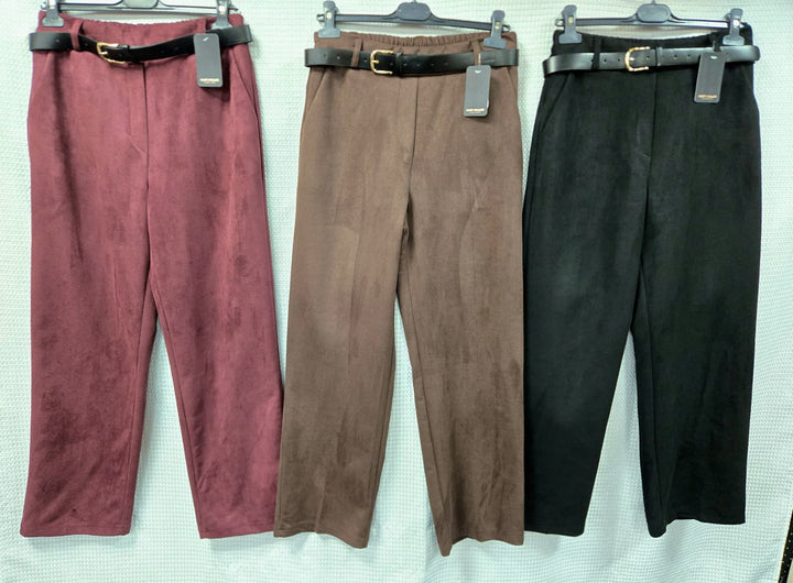 Belted Suedette Wide Leg Trousers - jqwholesale.com