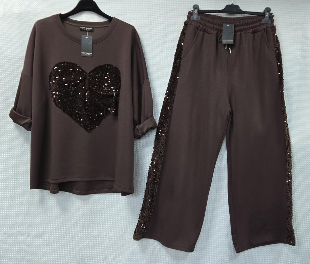 Sequin Side Trim scuba Wide Leg Scuba Trousers - jqwholesale.com