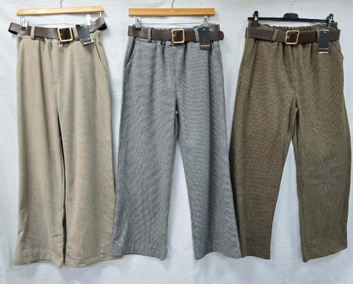Tweed Check Wide Leg Trousers - jqwholesale.com