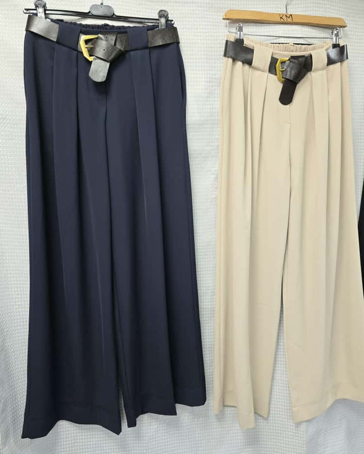 Carla Crepe Wide Leg Belted Trousers - jqwholesale.com