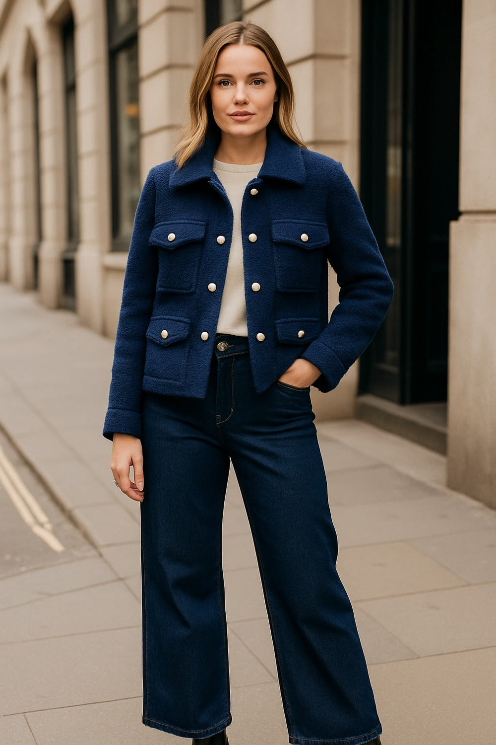 CH Pearl Button Boucle Cotton Wool Jacket - jqwholesale.com