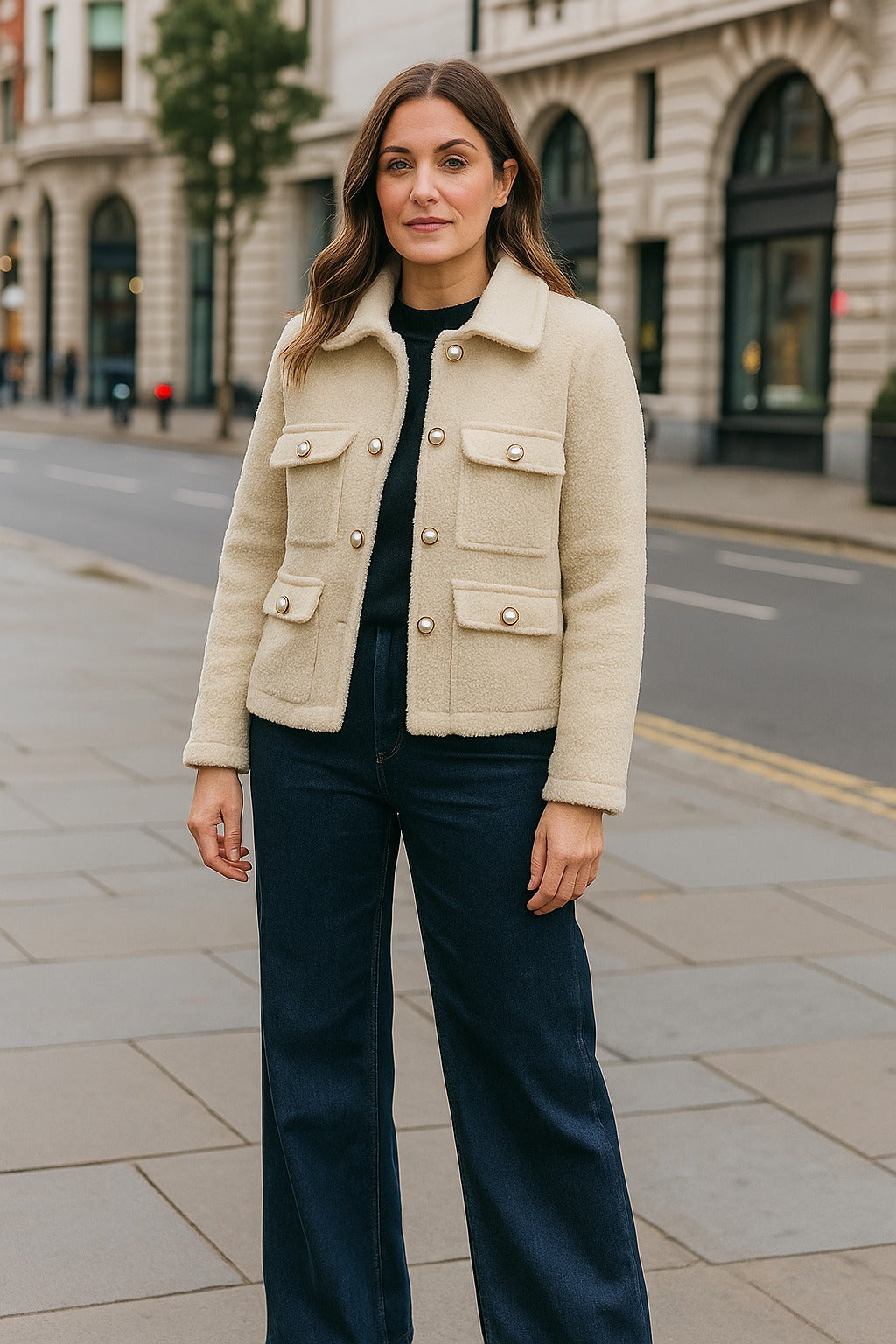 CH Pearl Button Boucle Cotton Wool Jacket - jqwholesale.com