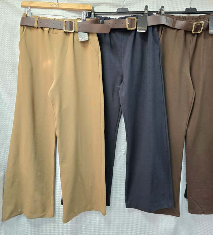 Wide Leg Cotton Belted Trousers - jqwholesale.com
