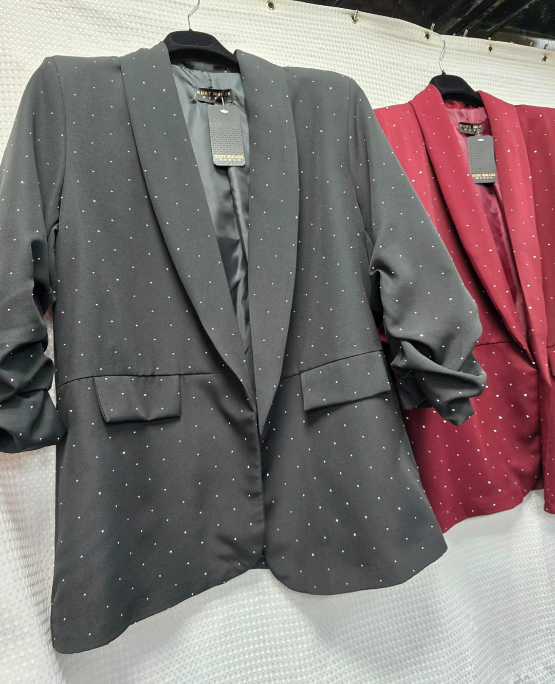 Diamante Hotfix Sparkle Rouched sleeve blazer