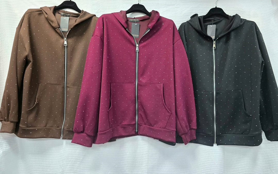 Diamante Hotfix Hoodie Zipper