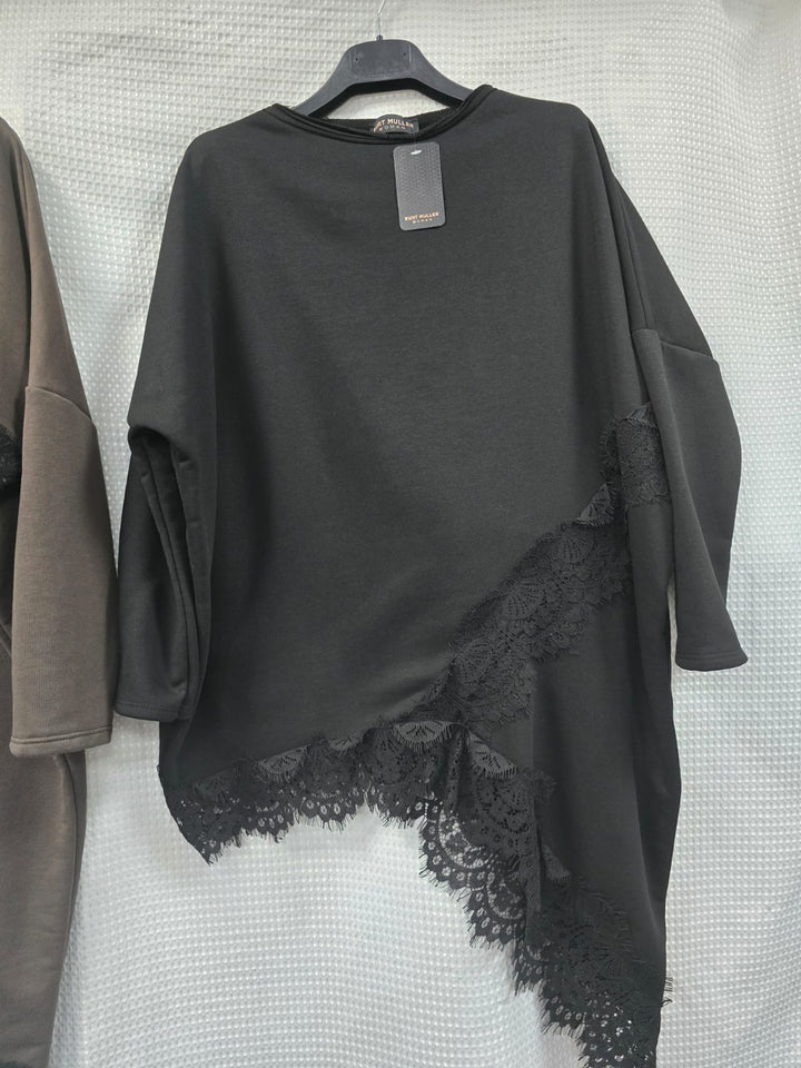 Asymmetric Lace Hem Cotton Tunic