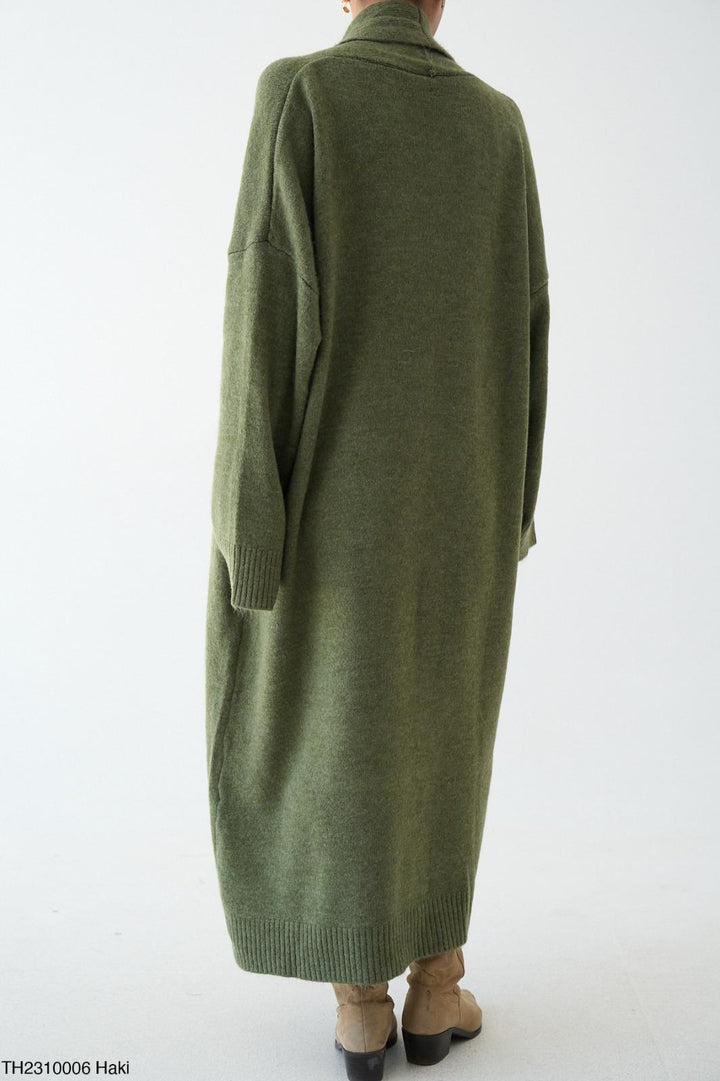 Soft Knit Longline Open Cardigan - Light Khaki