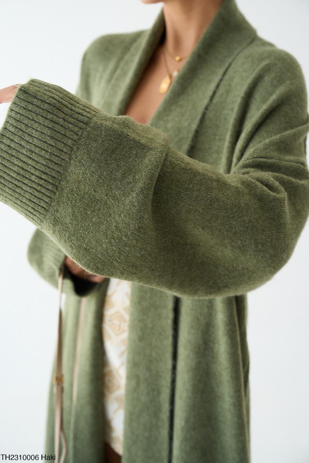 Soft Knit Longline Open Cardigan - Light Khaki