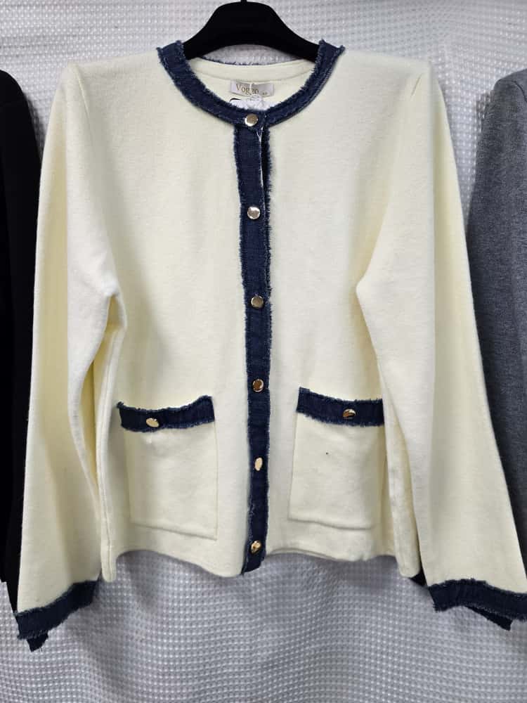 Contrast Edge Gold button Cardigan (2p.pack)