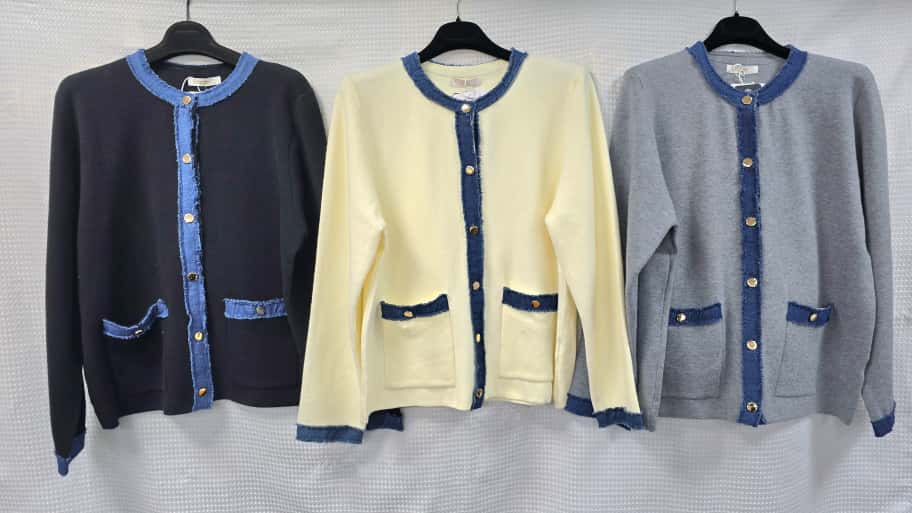 Contrast Edge Gold button Cardigan (2p.pack)