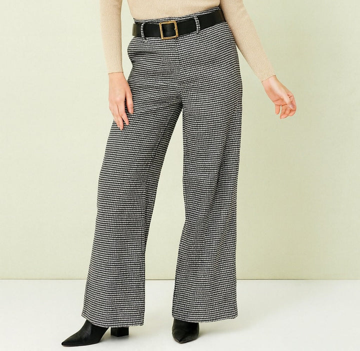 Big Check Tweed Wide Leg Trousers