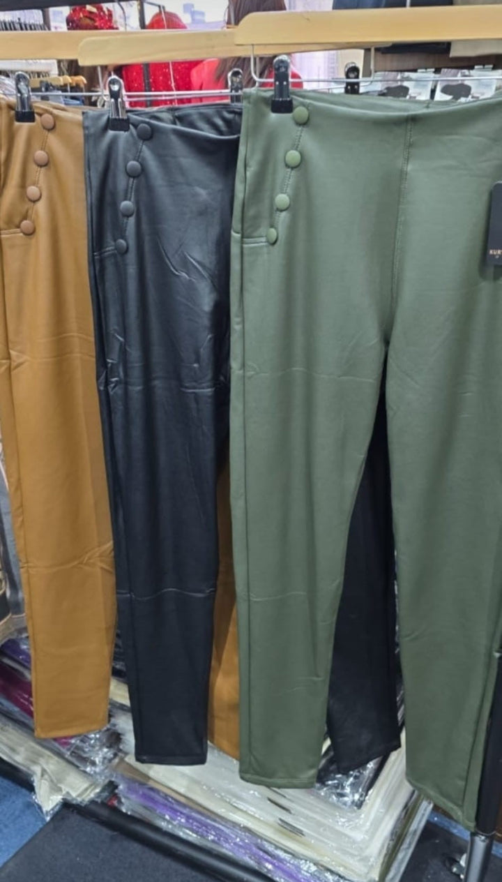 Button PU leather Bistretch Leggings (5p.pack)