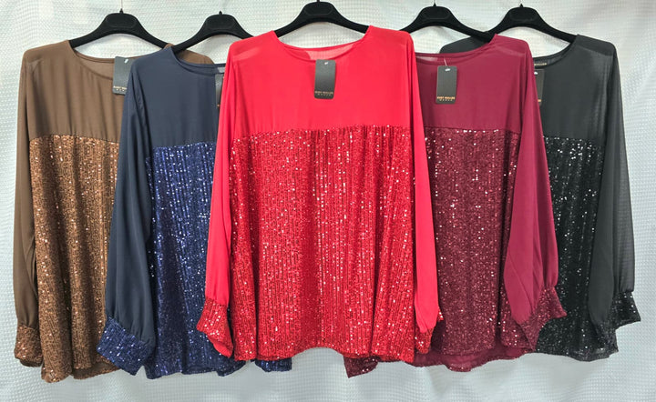 Sequin Cuff Tunic Blouse