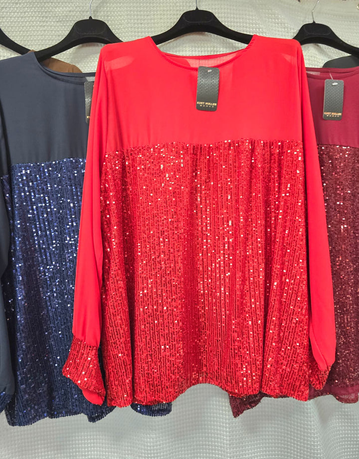 Sequin Cuff Tunic Blouse