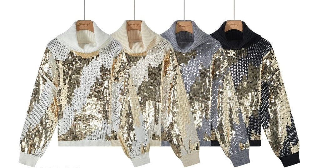 Sequin Embellished Cowl Ribbed Knit (2p.pack)