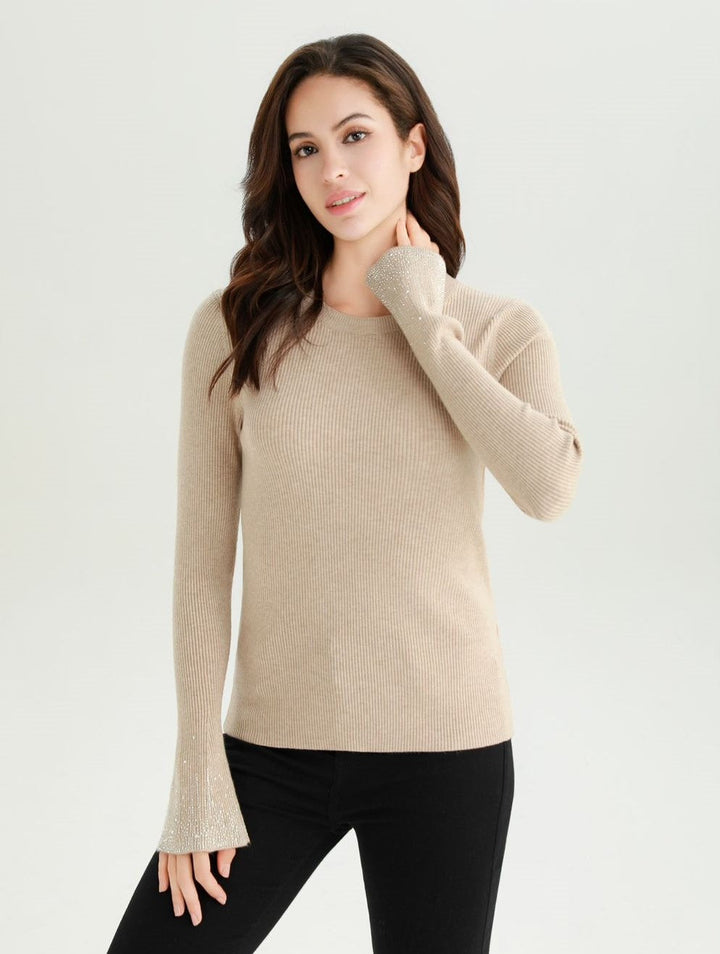 Diamante Flute Sleeve Fine Rib Knit (2p.pack)