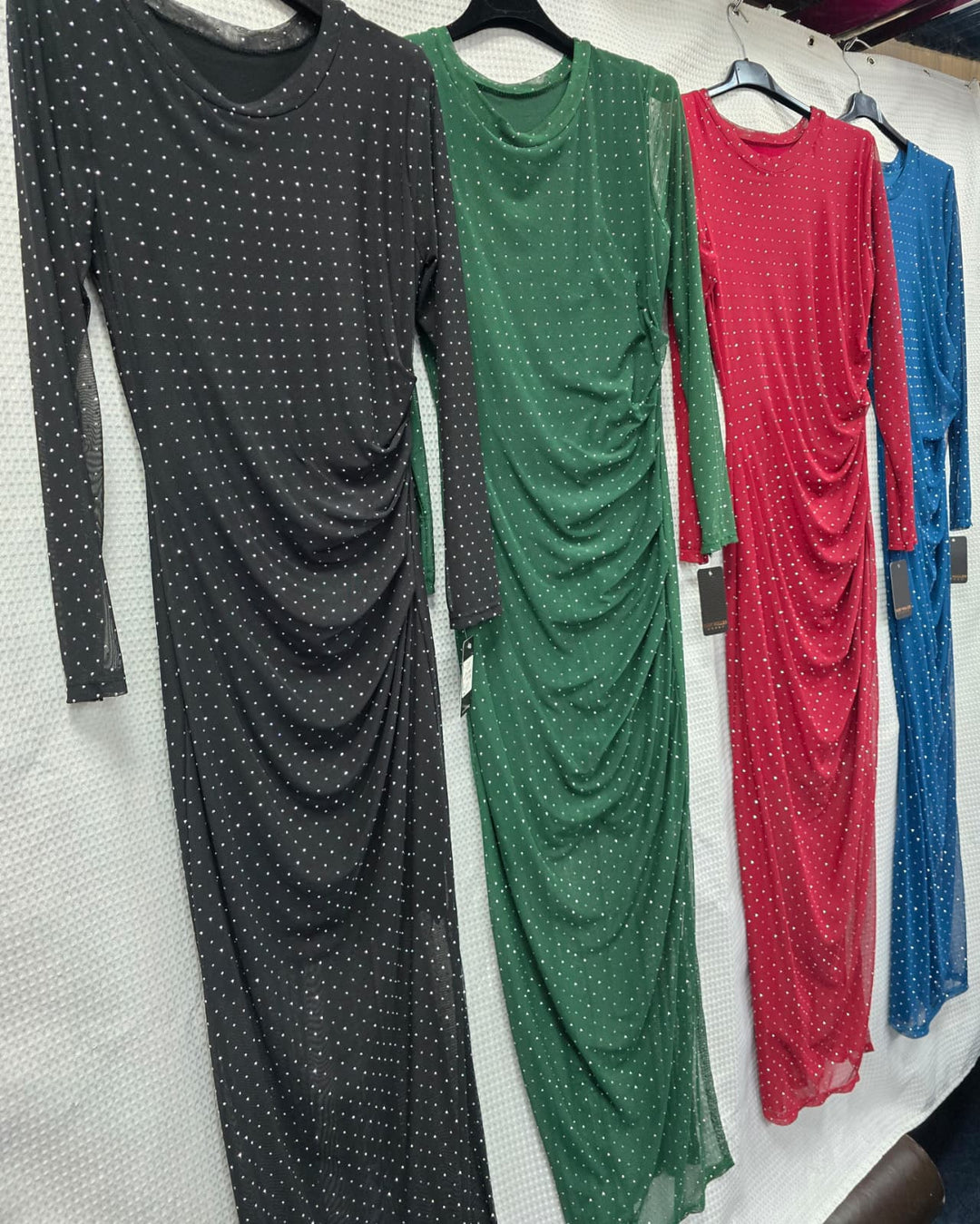 Stacey Mesh Diamante Stud Side Split Maxi Dress