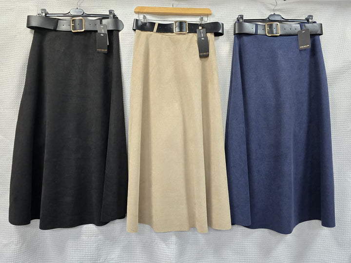 Plain Suedette A-line Buckle Skirt