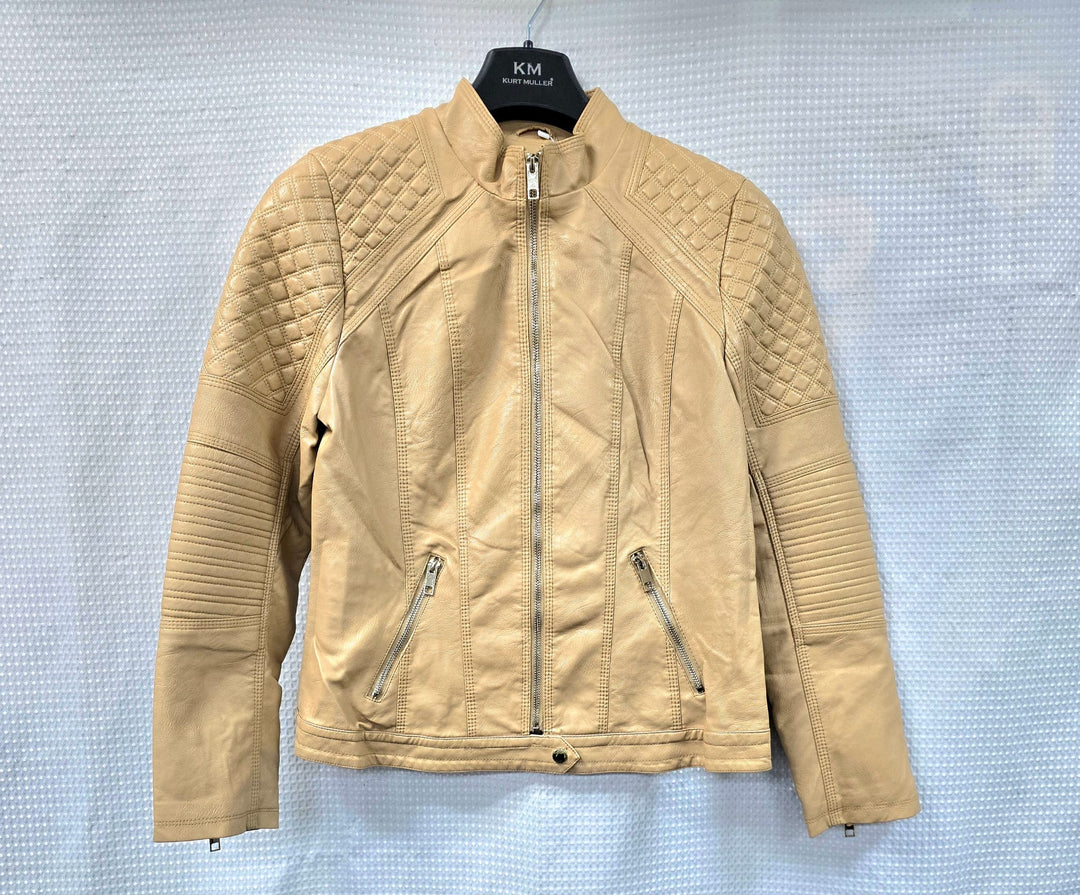 Beige Quilted Mandarin Neck Vegan Leather Look Jacket (4p.pack)