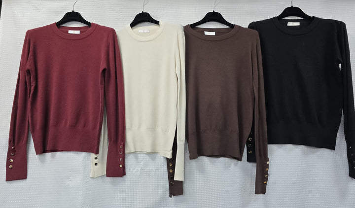 Gold Button Soft Crew Neck Fine Knit (2p.pack)