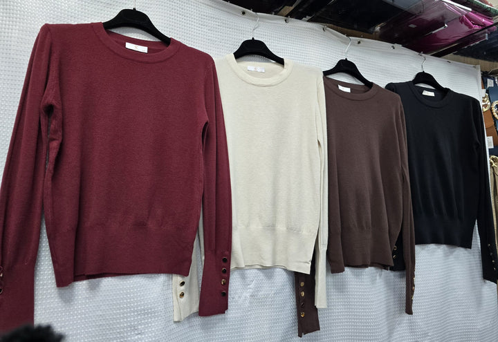 Gold Button Soft Crew Neck Fine Knit (2p.pack)