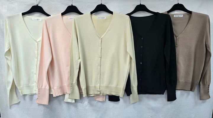 V Neck Fine Knit Cardigan (8p.pack)