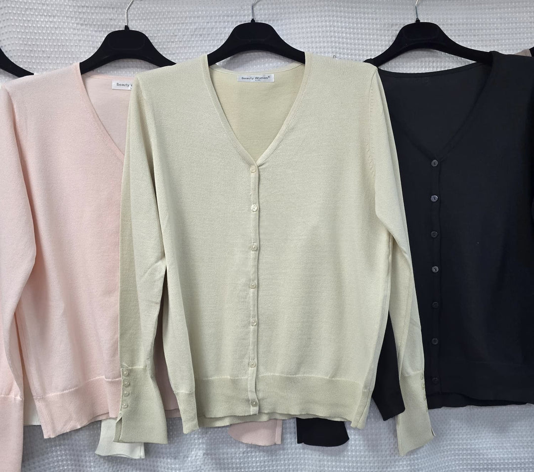 V Neck Fine Knit Cardigan (8p.pack)
