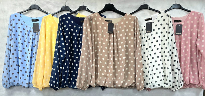 Polka Dot Bubble Hem Blouse