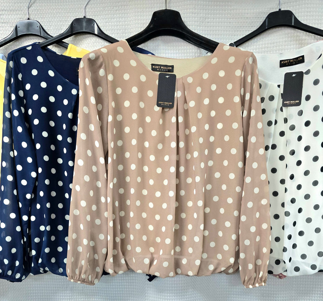 Polka Dot Bubble Hem Blouse