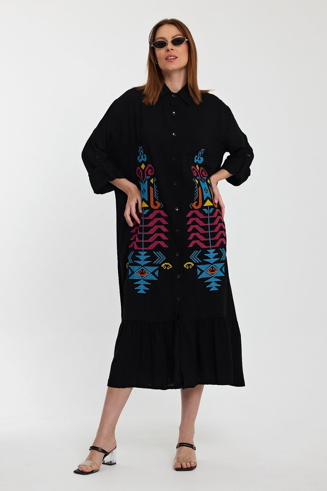 Embroidered Tiered Midi Dress with Button-Through Front | Wholesale Dresses jqwholesale.com Embroidered Tiered Midi Dress with Button-Through Front | Wholesale Dresses jqwholesale.com