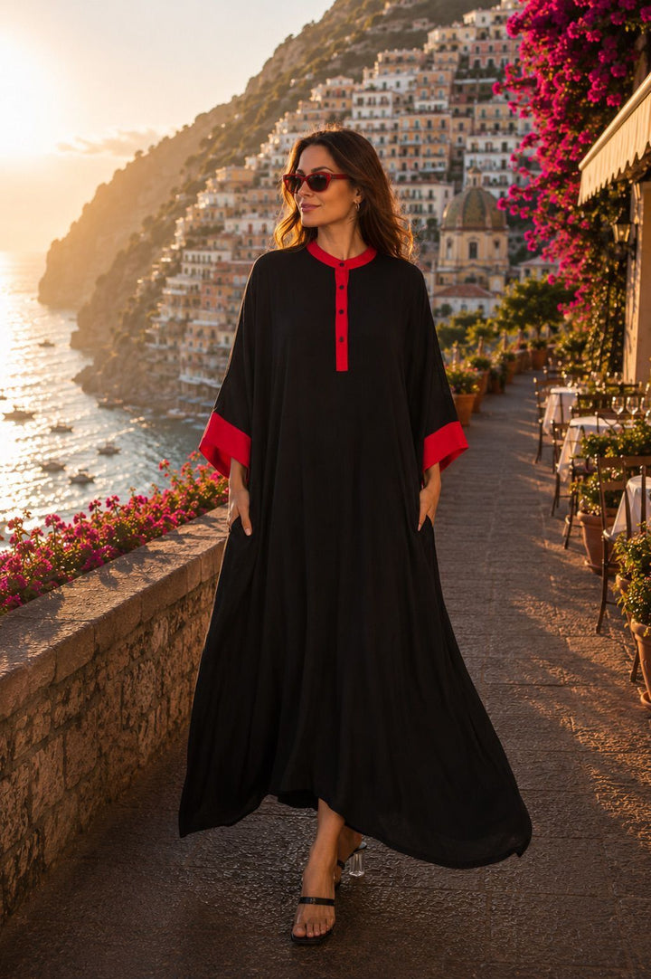Black & Red Embroidered Luxury Kaftan Dress