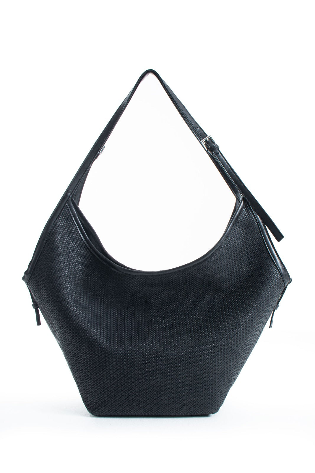 Woven Vegan Leather Large Slouchy Hobo Bag – 2-Piece Set with Matching Clutch - Black