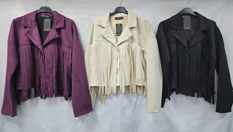 Tassled Suedette Button Jacket - jqwholesale.com
