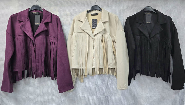 Tassled Suedette Button Jacket - jqwholesale.com