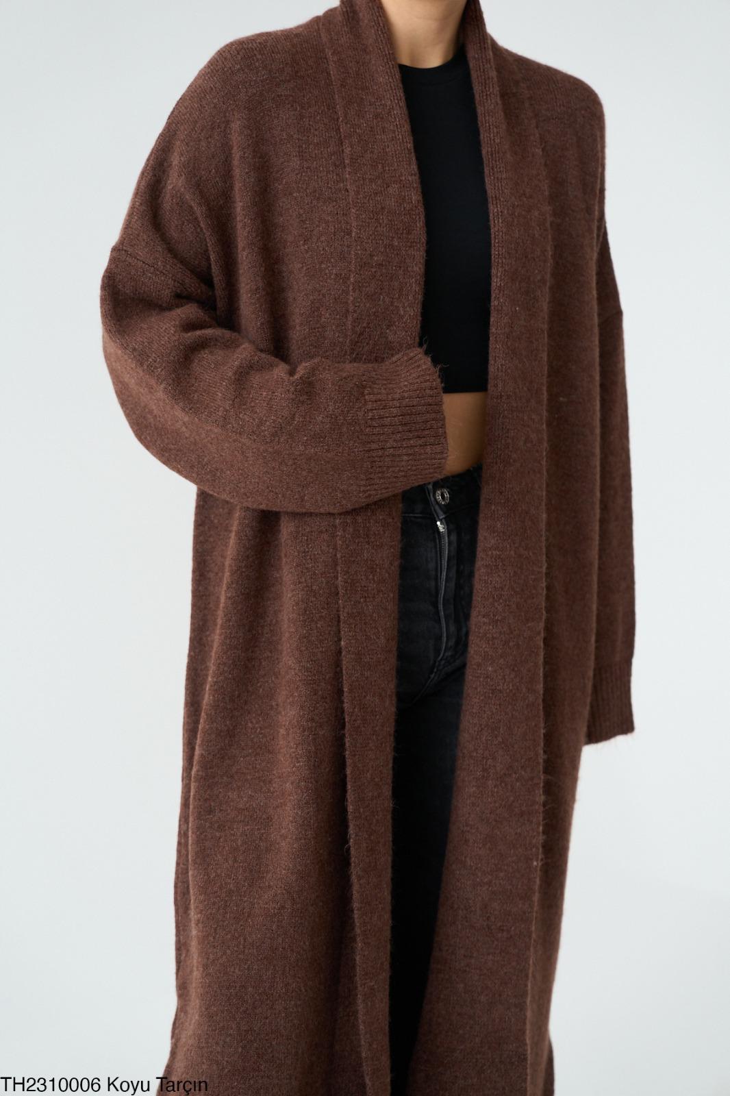 Soft Knit Longline Open Cardigan - Cinnamon Brown