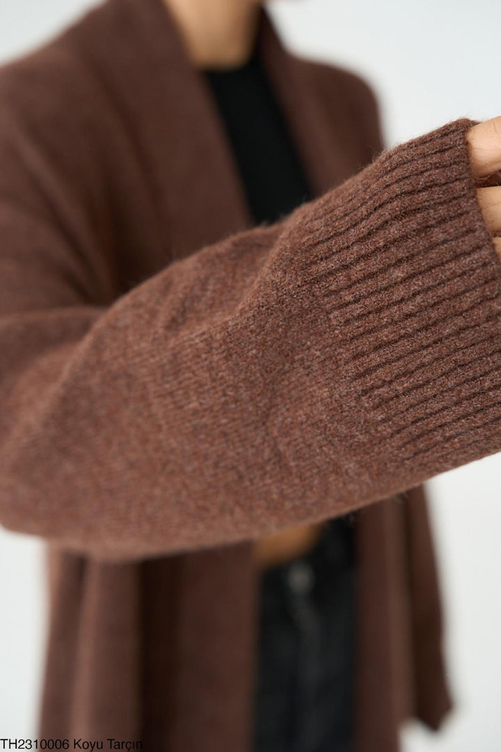 Soft Knit Longline Open Cardigan - Cinnamon Brown